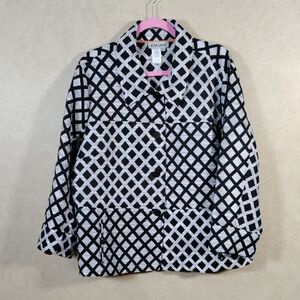 01107 A la Carte black and gray diamond print button front jacket XXL